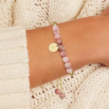 Ritach Initial Bracelets for Girls Kids - Pink Zebra Natural Stone Disc/Heart Initial Bracelet Adjustable Gold/Silver Beaded Bracelets for Girls Kids Teen Girl Jewelry Birthday Gifts - color: J-Gold