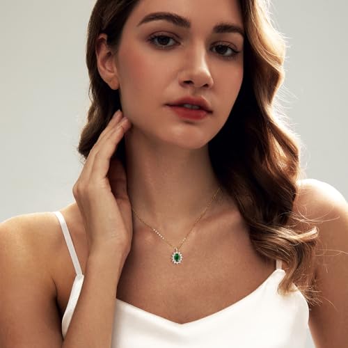 Luxval Diamond Pendant Gold Necklace for Women，Dainty 18k Gold Plated Choker Necklaces Simple Gold Jewelry Gifts for Women - color: Gold-Emerald Necklace