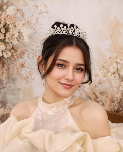 Wedding Crystal Tiara for Women Elegant Bridal Pearl Rhinestone Crown Swan Queen Princess Costume Crown Star Crystal Headpiece Accessory for Cosplay Birthday Party - color: Pearl 2