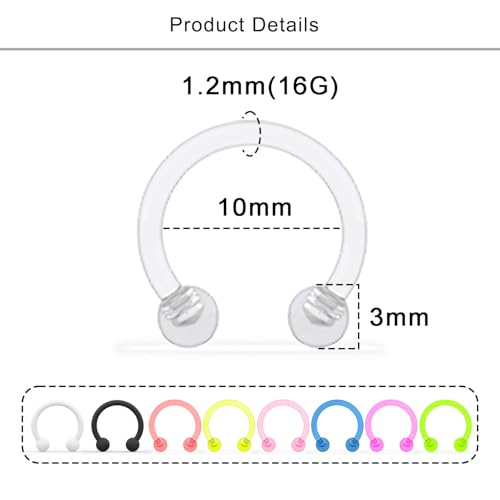 Lcolyoli Septum Retainer 16G Clear Bioflex Septum Rings Flexible Plastic Septum Nose Hoop Piercing Jewelry for Women Men 8mm 10mm - color: 26pcs-16g-3/8"