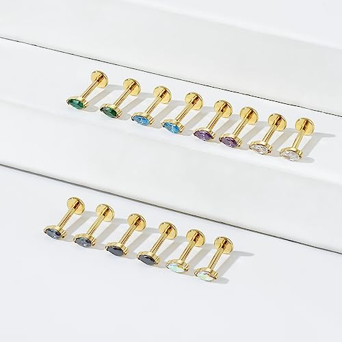 BelezaDosas G23 Titanium Labret Studs 16G Threadless Push-in Press Fit Lip Cluster Tragus Helix Lobe Conch Rook Medusa Cartilage Monroe Earring Push Back Piercing Jewelry - color: 16g8mm eye gd bk