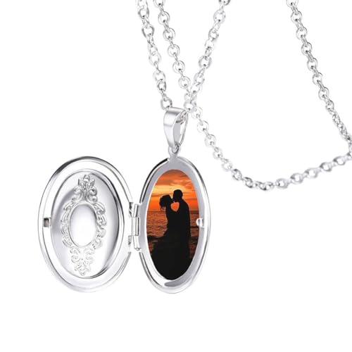 2 Pcs Locket Necklace that Holds Pictures Stainless Steel Locket Pendant Necklace Image Chain Necklaces for Women - color: Oval 2