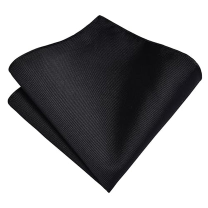 GUSLESON 3.15"（8cm） Solid Color Necktie and Pocket Square Cufflinks Sets For Men + Gift Box - color: Black