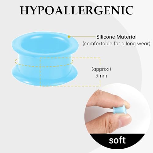 20Pcs Silicone Ear Gauges 2G-25mm Flexible Ear Tunnels Gauges Soft Expander Stretching Ear Plugs Tunnels Black Earring Piercings Jewelry for Men Women - color: Thick Blue Silicone