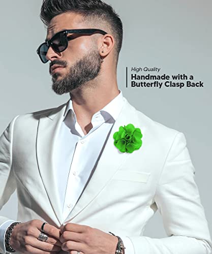 Premium Men's Formal Solid Color Flower Lapel Pin - Boutonniere for Men, Brooch Pin - color: Lime