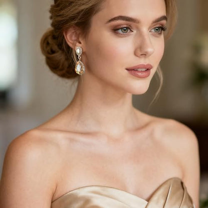 EVER FAITH Women's Austrian Crystal Wedding Tear Drop Dangle Earrings | Bridal Prom Jewelry for Bride Bridesmaid - color: Champagne