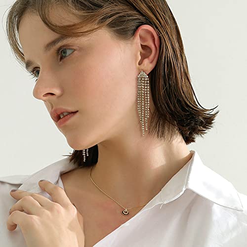 HERIER Rhinestone Earrings Dangling for Women Chandelier Statement Tassel Earrings Girls Silver Sparkly Drop Cubic Zirconia Crystal Earrings Long Dangle Costume Jewelry - color: Silver-Triangle Tassel