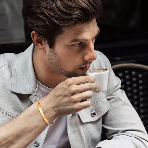 Stainless Steel Mens Cuff Bracelet : Minimal Cool Silver/Black/Gold Plated Open Metal Cuff Bangle Bracelets for Men,Mens Bracelet Jewelry Gift - color: Gold Plated-Single, size: Medium( fit 5.5"-7.2" wrist)