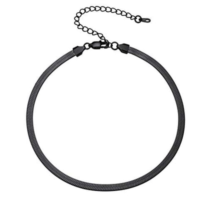 PROSTEEL 3mm/5mm Herringbone Choker Necklace for Women, 12.5"/15"/18", Stainless Steel/Sterling Silver Flat Snake Chain in Silver/Yellow Gold/Rose Gold/Black, Come with Box - color: 5mm-Black Plated, size: 12.5 Inch