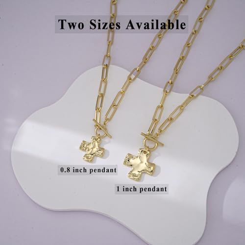Chunky Cross Necklace for Women Trendy 14K Gold Silver Plated Statement Big Cross Pendant Paperclip Chain Charm Necklaces Religious Faith Easter Basket Stuffers Baptism Costume Jewelry Gift - color: Gold-Toggle-0.8 inch pendant