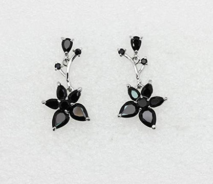 Faship Gorgeous CZ Crystal Floral Necklace Earrings Set - color: Black