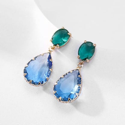 Crystal Earrings CXUEMH Teardrop Earrings for Women Blue and Green Dangle Earrings Elegant Earrings for Prom Emerald Green Earrings Formal Jewelry Crystal Drop Earrings - color: green and blue