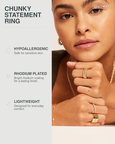 PAVOI 14K Gold Plated Chunky Statement Ring | Chunky Stackable Wide Band for Women - color: White Gold