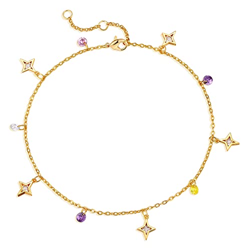 Gold Anklets for Women 14K Gold Plated Tiny Bead Anklet Colorful Tassel Foot Chain Dainty Adjustable Cute Summer Beach Boho Anklets Jewelry Gift - color: colorful star tassel