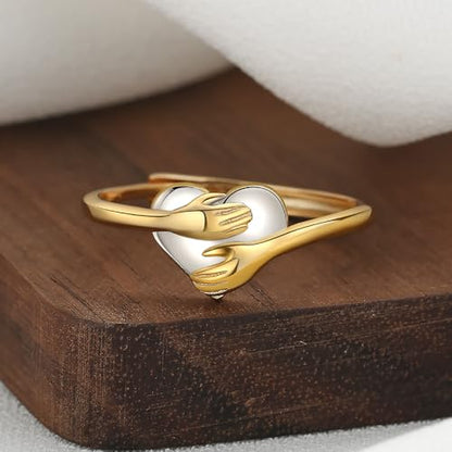To My Daughter Hug Ring For Hope Rings, Inspirational Stainless Steel Engarved With Always With You Message Adjustable Ring for Women Non Tarnish Jewelry Gift for Her Birthday Christmas - color: Heart-Gold