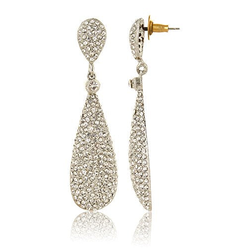 Moonstruck Costume Jewelry Women's Champagne Diamond Golden Dangle Drop Earrings - color: Silver