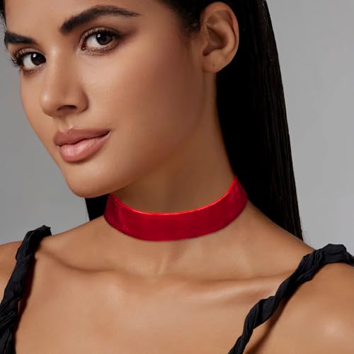 Velvet Choker Necklace for Women Goth Halloween Y2K Ribbon Collar Set - color: 2.54cm-12pcs-red