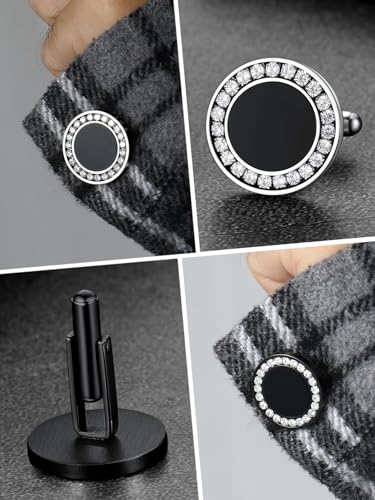 FaithHeart Mens Cufflinks, Norse Viking Tuxedo Shirt Cuff Links, Stainless Steel Cuff Links and Shirt Studs, Gift Box - style: 03. Black Onyx CZ-Black