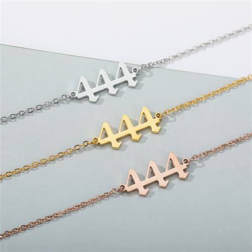 PAURO Women's Angel Number Bracelet Ankle Anklet Chain Adjustable | Stainless Steel, Minimalist Numerology Spiritual Statement Jewelry Gift - color: Gold 444, 5.5+2.8inch