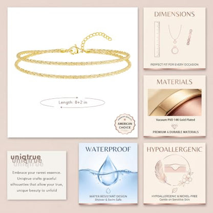 Dainty Layered Ankle Bracelets for Women Waterproof, 14K Gold/Silver Plated Anklets Beaded Satellite Chain Ankle Bracelet Set Trendy Beach Summer Fashion Jewelry Gift - style: Style 2
