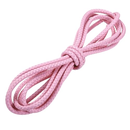 PATIKIL 3.3 Yards Braided Leather Cord, 6mm Round Braided Faux Necklace Cord Bolo Tie String for Necklace Crafts Beading Braiding, Pink - color: Pink, size: 6mm