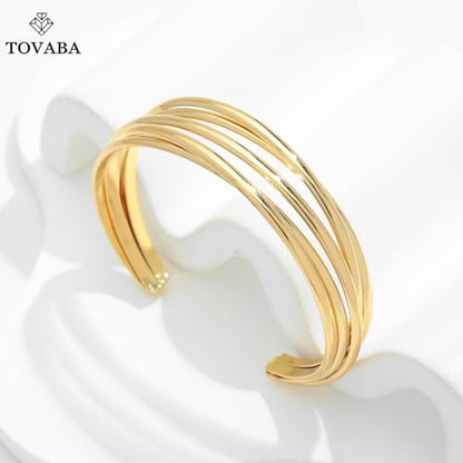 Chunky 14k Gold Cuff Bracelets for Women - Non Tarnish Teardrop Bangle Multi-layer Cross Wire Open Bracelets - color: 01 Gold-Wire Cuff Bracelets
