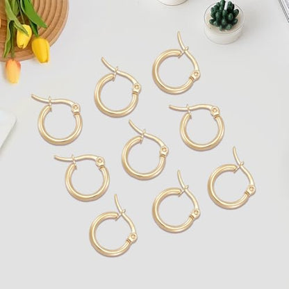 Beebeecraft 1 Box 12 Pairs Round Earring Hoops 18K Gold Plated Stainless Steel 15mm Circle Rings French Small Decorative Jewelry Hoop Earrings Rings for Women Ear Piercing Jewelry Crafts DIY Decor - size: 15x2mm