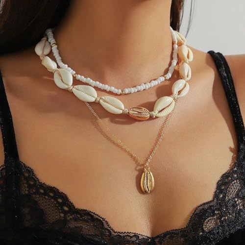Nackiy Shell Necklace for Women, Handmade Summer Beach Jewelry Gift | Natural Sea Shell Necklace, Adjustable Collar Fit, Coastal Beach Style, Shell Starfish Charms, Lightweight Summer Jewelry - color: Gold-Plated 2