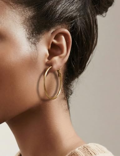 4/5/6 Pairs Gold Hoop Earrings for Women, Hypoallergenic Silver Gold Plated Stainless Steel Huggie Hoop Earrings Set Trendy Jewelry Gifts Lightweight 30/40/50/60/70MM - color: 6 Pairs gold silver Plated Hoop Earrings