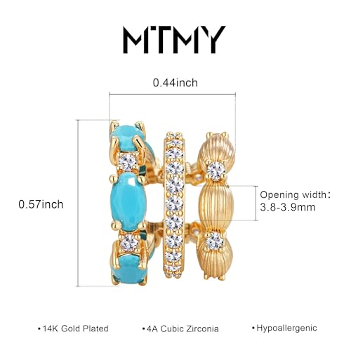 Ear Cuffs Non Piercing for Women 14K Gold Plated Ear Cuff Earrings Colorful Cubic Zirconia Paved Trendy Cartilage Earring Jewelry | Single - color: Turquoise
