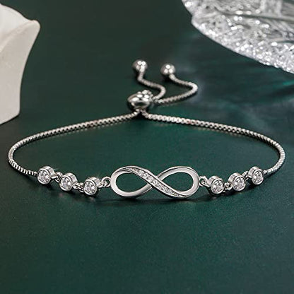 kelistom 925 Sterling Silver Bracelets for Women Teens, Love Heart Charm Chain Bracelet Bangle Fashion Jewelry Gifts - color: infinity zircon
