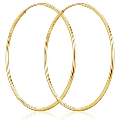 Senteria Thin Gold Hoop Earrings for Women 14K Gold Plated 30/40/50/60/70mm | Hypoallergenic 925 Sterling Silver Post Lightweight Endless Large Big Gold Hoop Earrings Lead-Free Nickel-Free Sensitive Ears - color: 50mm Gold