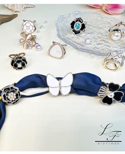Scarf Rings Buckle And Slides For Women Scarves Pin Tshirt Ties Clip For The Side 3CP - color: White butterfly silk scarf buckle