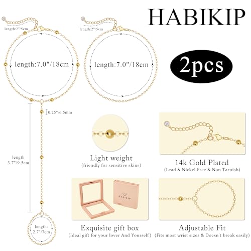 Mothers Day Gifts 14K Gold Plated Hand Chain Bracelet for Women, Stackable Gold/Silver Finger Ring Bracelet Hand Chain Dainty Non Tarnish Waterproof CZ Satellite Bead Link Adjustable Jewelry - color: Gold-Style 3