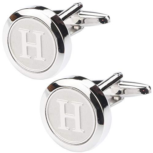 Mens Classic Stainless Steel Initial Cufflinks 26 Alphabet Initial Letter Cufflinks Business Wedding Shirts A-Z - style: H
