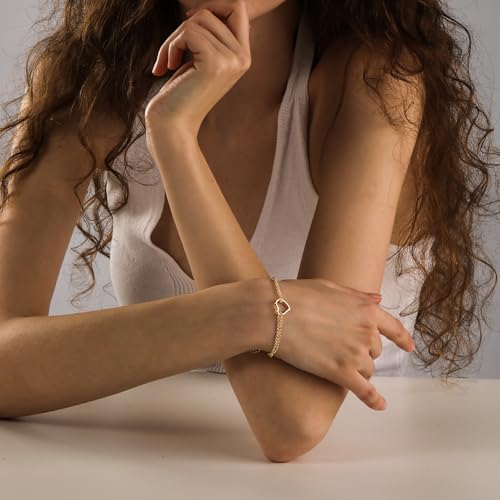Bracelets for Women, 14K Gold Silver Plated Ring Bracelet Hand Chain | Dainty Cubic Zirconia Charms, Stackable Link Chain, Hypoallergenic Body Jewelry for Everyday Wear, Cute Trendy Gifts - color: Gold