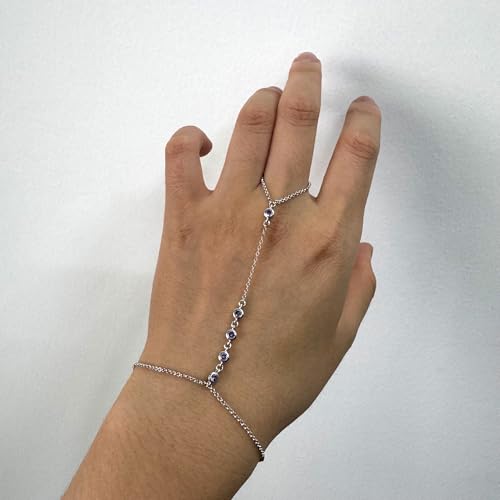 Kakikaki 925 Sterling Silver Finger Ring Bracelet Hand Chain for Women | Slave Bracelets 7" to 9" Adjustable - color: Silver, style: 5 Amethyst