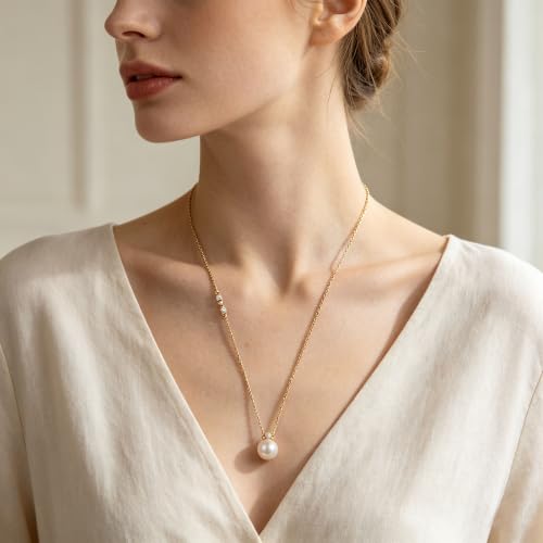 Freshwater Pearl Necklace for Women - 18K Gold Plated Dainty Pearl Pendant Choker, Hypoallergenic Non Tarnish Stainless Steel Chain, Gold Pearl Necklaces Gift for Her - color: Style 1