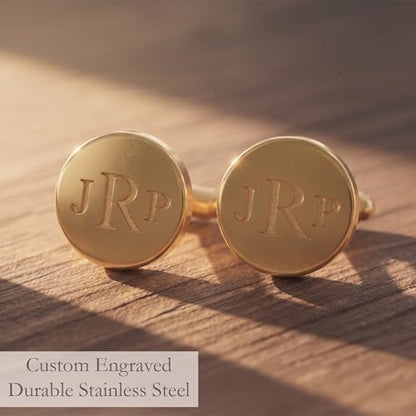 Custom Cufflinks for Men, Personalized Engraved Monogram or Handwriting | Stainless steel, 16 mm round or square, gold, silver or black, monogram, initials, handwriting, wedding and groomsmen gifts