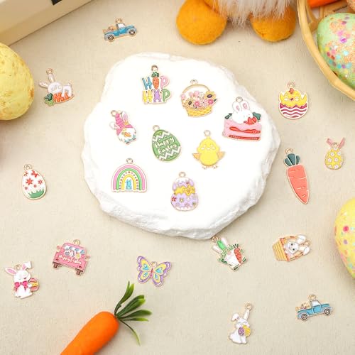 MARFOREVER 40 Pcs/20 Pairs Easter Charms for Jewelry Making Spring Charms | Assorted Easter Egg Bunny Rabbit Enamel Charm Pendants, Bracelet Necklace Earrings Making, Easter DIY Craft Accessories - style: Easter