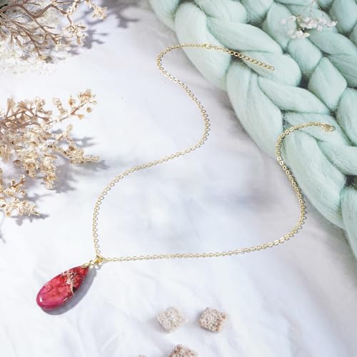 Suyi Stone Necklace for Women Teardrop Colorful Pendant Necklaces - color: Red Gold