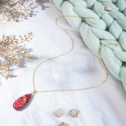 Suyi Stone Necklace for Women Teardrop Colorful Pendant Necklaces - color: Red Gold