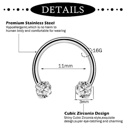 ONESING 53-80 Pcs Septum Rings 16g, Septum Rings for Women Septum Piercing Jewelry Horseshoe Nose Hoop Rings Lip Tragus Cartilage Earrings Stainless Steel Body jewelry 10mm - color: MixcolorD-80 Pcs