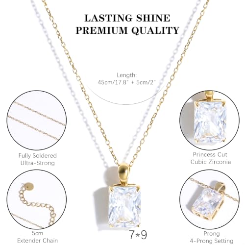 Cubic Zirconia Solitaire Necklace Stainless Steel, Rectangle Color Change Synthetic Alexandrite/Solitaire Necklace Pendant Women - color: Rectangle-Princess cut CZ-G