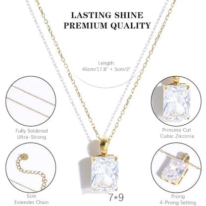 Cubic Zirconia Solitaire Necklace Stainless Steel, Rectangle Color Change Synthetic Alexandrite/Solitaire Necklace Pendant Women - color: Rectangle-Princess cut CZ-G
