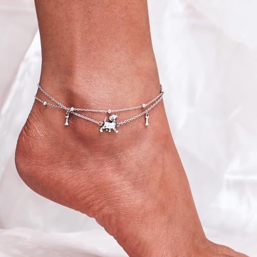 CHIC & ARTSY 925 Sterling Silver Ankle Bracelets for Women, Adjustable Layered Foot Chains with Nature & Symbol Charms, Lightweight Comfort Fit Boho Beach Everyday Jewelry - color: 1# Dogs Anklet
