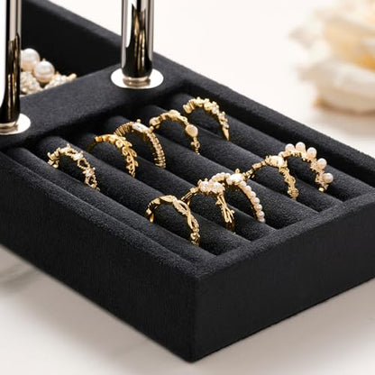 bussdis 2 Tier Bracelet Holder Display, Necklace Holder Organizer, BK/SL | Velvet Necklace Holder | Jewelry Tree | Jewelry Towers | Jewelry Stand Organizer for Necklaces, Bracelets, Earrings, Rings - color: Black and Silver