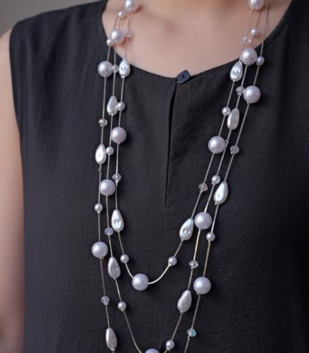 Errally Long Pearl Necklace and Earring Set Layered Pearl Beaded Necklaces for Women White Costume Jewelry Sets Gifts for Mom - color: Teardrop Shaped