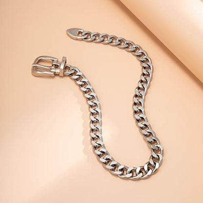 CJIAYUJEW Chunky Gold & Silver Cuban Chain Choker & Belt Necklaces for Women & Men - Punk Style Thick Link Belts - color: silver