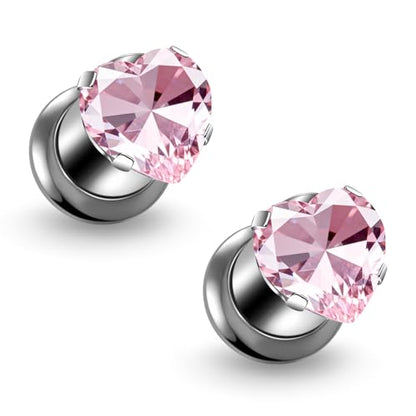 Astm F136 Titanium Heart CZ Ear Gauges Screw Fit Flesh Tunnels Plugs Gauges Earring Expander Stretcher Ear Tunnels For Ears 10G 8G 6G 4G 2G 0G 00G Plug Earrings Piercing Jewelry For Women Men - color: 2G Gauges,Pink CZ